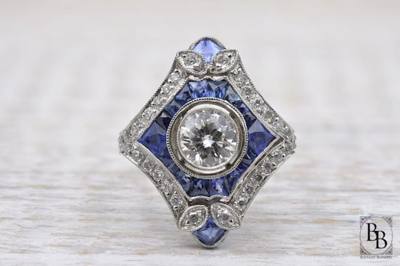 Bague saphir diamants Art Deco Bague saphir diamants Art Deco